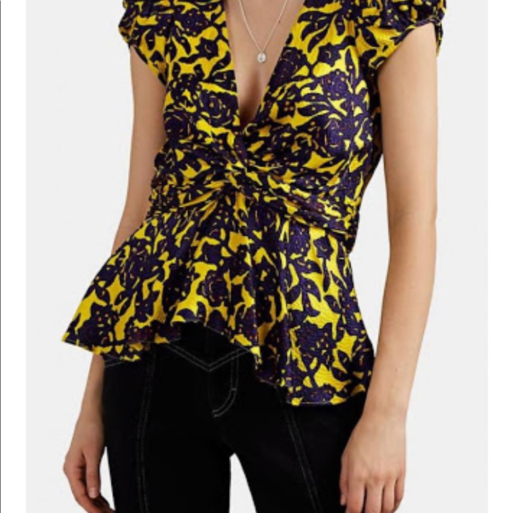A.L.C. Aya Floral Silk Jacquard Twist-front Top